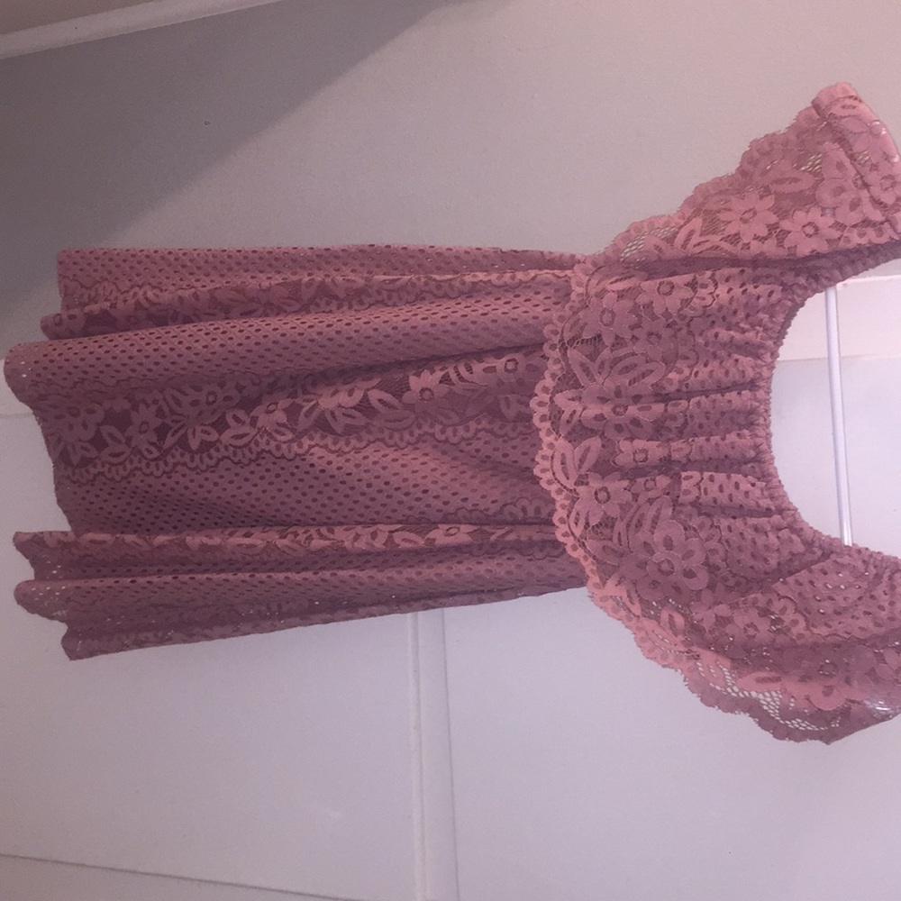 Pink lace off the shoulder dress